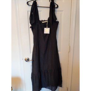 Marie Oliver Black Maya Midi Sun Dress Size 10 Shoulder Ties Linen Silk Viscose